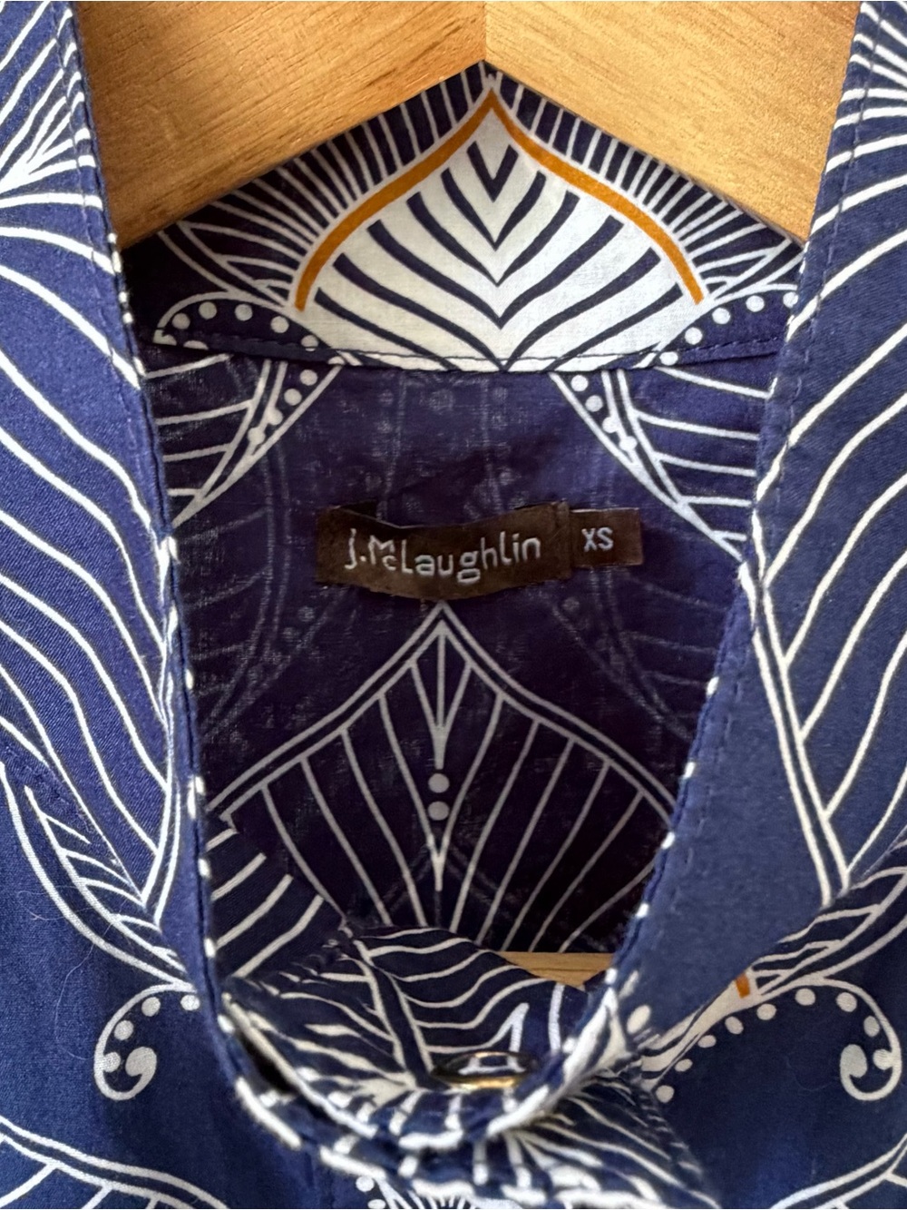 Women's J. McLAUGHLIN Navy Blue Cotton Print Neo Tangier Shirt Dress Size XS - Picture 3 of 4